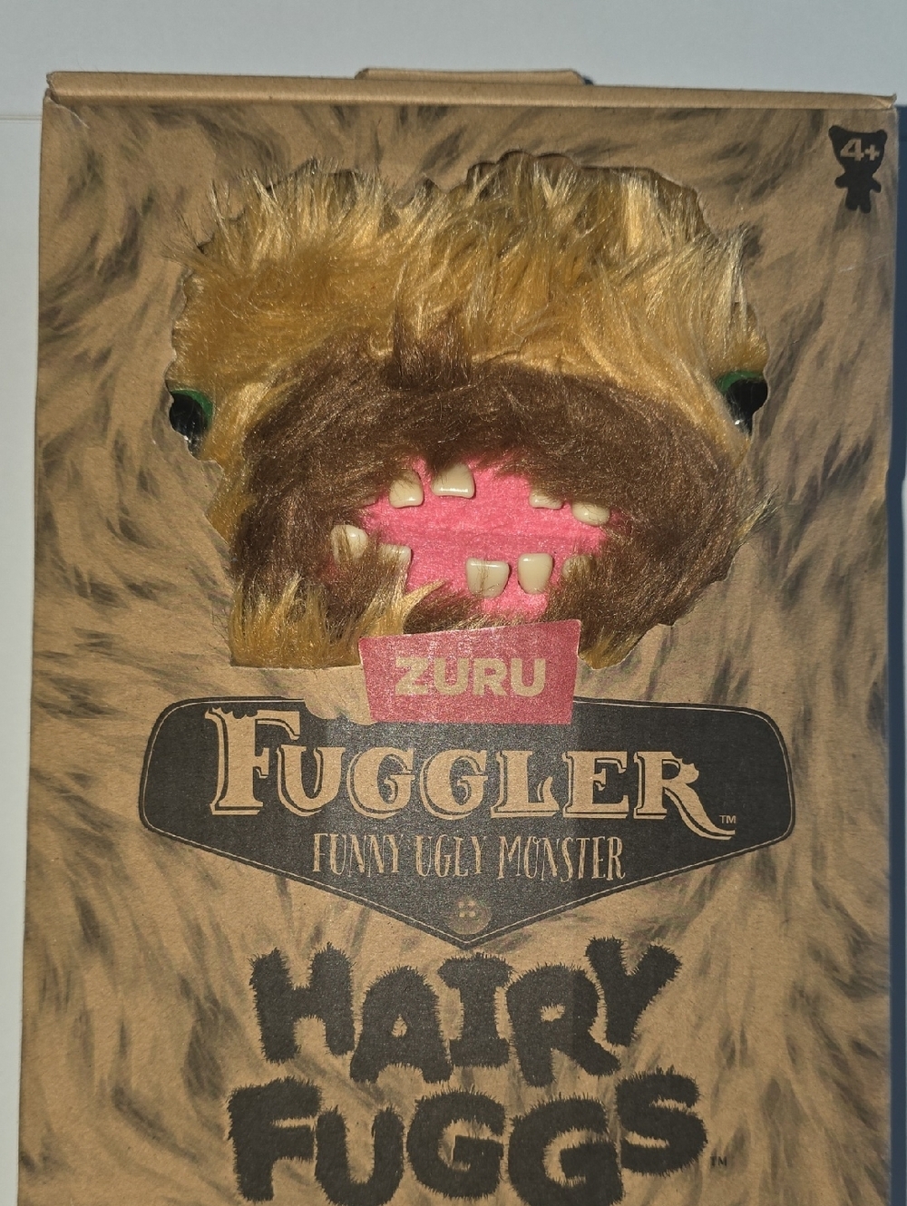 (J67) ZURU Fuggler Hairy Fuggs Plush Monster - Brown with Pink Mouth